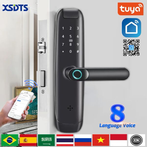 Control tuya wifi bloqueo de puerta inteligente electrónica con huella digital biométrica Tarjeta inteligente contraseña llave de desbloqueo de apartamento aire Bnb Puerta Lock