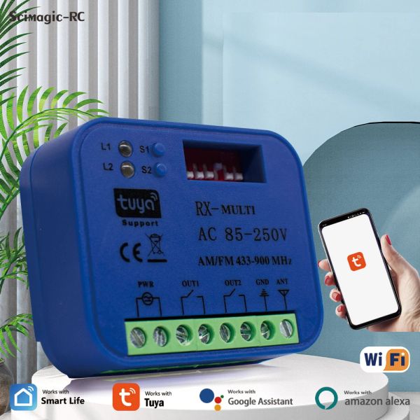 Control Tuya Wifi RX Multi 300900MHz Receptor de puerta de garaje universal AC DC 930V 85250V APRIBA DE Módulo de interruptor inteligente de 2ch para Alexa