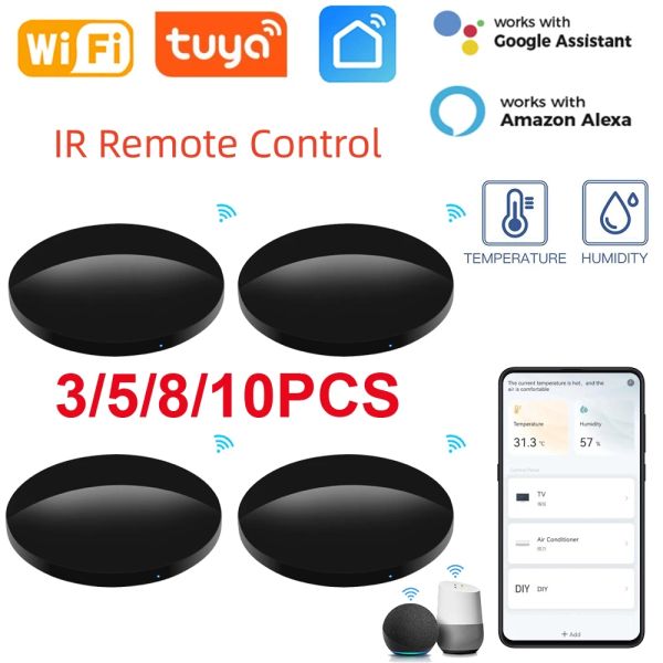 Control Tuya WiFi Smart IR Control remoto universal con termohigrómetro DVD Aire acondicionado Funciona con Alexa Google Home Yandex Alice