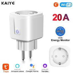 Controle Tuya Wifi Smart Plug 20A EU Smart Socket Outlet met Power Monitor Timer Functie Afstandsbediening Ondersteunt Alexa Google Assistant