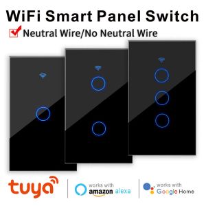 Contrôle TUYA WiFi Smart Switch Neutral Wire / No Neutral Wire App Remote Control Touch Interrupteur Light Us 1/2/3 Fonctionne pour Alexa Google Home