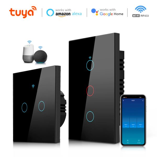 Contrôler Tuya WiFi Switch 220V Smart Life Live / Neutral Wire travail avec Alexa Google Home 110V EU US 1/2/3 Gang Touch Switch