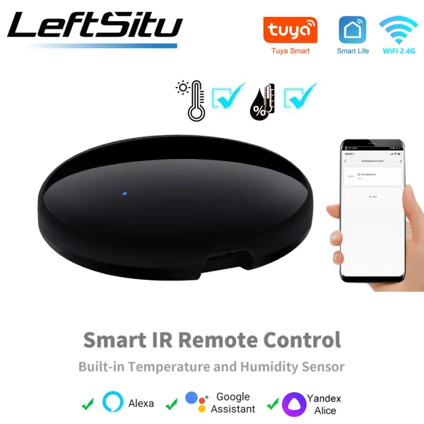 Control Tuya WiFi Universal IR remoto con sensor de temperatura y humedad para CA, TV Smart Home Work con Alexa, Google Home Yandex Alice