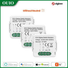 Control Tuya Zigbee Smart Light Switch Module 10a Geen neutrale draad vereist 1/2/3Gang Ondersteuning 2 Way Control werkt met Alexa Google Home