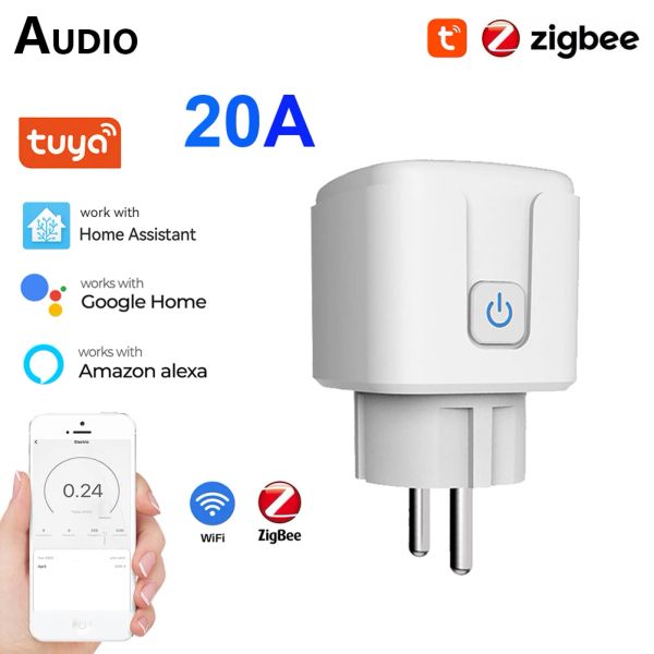 Contrôlez la prise intelligente Tuya Zigbee EU 20A Wifi prise de courant intelligente avec surveillance de l'alimentation commande vocale Via Alexa Google Home Yandex