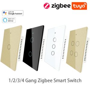 Controle Tuya Zigbee Smart Touch Switch RF433 1/2/3 Gang 2/3 Way Smart Switch Spraakbesturing Werk met Smart Life App Alexa Google Home