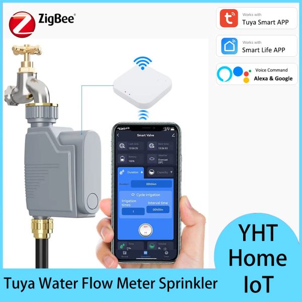 Control Tuya Zigbee Medidor de flujo de agua Válvula de riego inalámbrica Temporizador de agua Programable Manguera de agua Temporizador de rociador inteligente Alexa Google