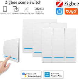 Controle Tuya Zigbee3.0 slimme wandschakelaar Gratis bedrading Gratis plakken Scèneknop Afstandsbediening Tuya App-bediening 1/2/3Gang Draadloze slimme schakelaar