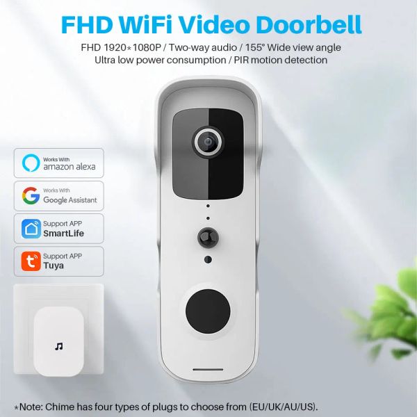 Control V30 Tuya Smart Video Dimensor Wireless Wifi 1080p Video Intercoming Door Bell Twoway Audio funciona con Alexa Echo Show Google Home