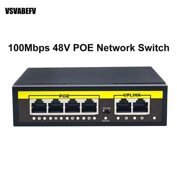 CONTRÔLE VSVABEFV 48V POE Switch 4 Port Interrupteur réseau Ethernet 100 Mbps Interrupteur IP intelligent Ethernet RJ45 Injecteur Switch pour la caméra IP