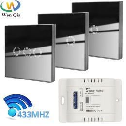 Contrôle Wenqia Smart Home Touch Bouton Interrupteur sans fil 433MHz Télécommande Panneaux de mur en verre léger AC 110V