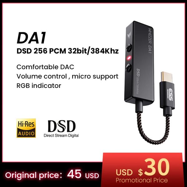Contrôle Amplificateur d'ampli DAC portable Whizzer DA1, Small Mini USB Dongle DAC avec Mic Volume Control pour les écouteurs Smart Phones Elecphones