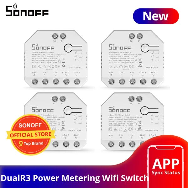 Contrôle en gros Sonoff Dualr3 WiFi Smart Switch Diy Mini Switch Dual Relay Relay Two Way Control Power Metering Travail avec Alexa Google Home