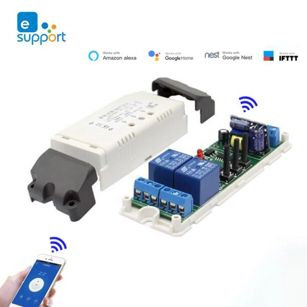 Contrôle du module de commutateur WiFi 2CH, contrôleur de moteur pour la porte coulissante de roulement, DC 12V 24V 32V, AC220V, RF Remote Travail avec l'application Ewelink