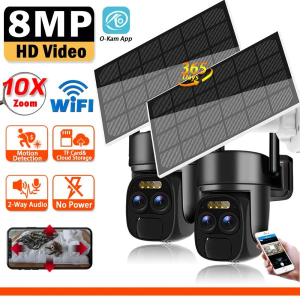 Contrôle WiFi Ptz Camera Smart Home Outdoor Wireless Solar IP Camera 8MP HD Bulletin Battery Video Treeillance Camera Long Time Standby