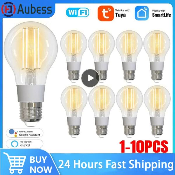 Contrôle WiFi Smart Filament Bulb LED LIGHT LEAT E27 Éclairage dimmable 2700K6500K 806lm Smart Life Alexa Google Voice Control 90250V 7W