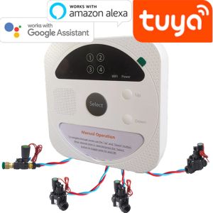 Control WiFi Smart Indoor 4 Station Wifi Sprinkler System Irrigation Controller Water Timer Compatibel met Alexa Google Tuya