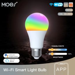 Control WiFi Smart LED -gloeilamp Dimmable Lamp 14W RGB C+W E27 Kleuren Veranderen 2700K6500K Tuya Smart App Control Work met Alexa Google