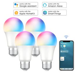 Control Wifi Las bombillas LED inteligentes funcionan con Apple HomeKit, Siri, Alexa, Google Home, SmartThings Dimmable Multicolor RGBCW 9W E27 LAMP