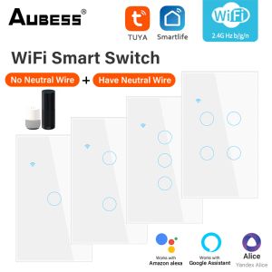 Contrôle WiFi interrupteur tactile de lumière intelligente panneau de verre de vie intelligente interrupteur mural ue 2 voies pas de fil neutre maison intelligente Alexa Google Home