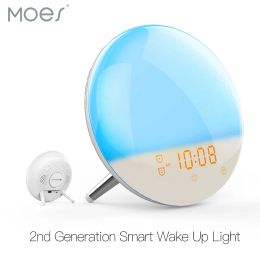 Contrôle WiFi WiFi Smart Light Alarm réveil avec 7 couleurs Sunrise Sunset Simulation TUYA application Control fonctionne avec Alexa Google Home