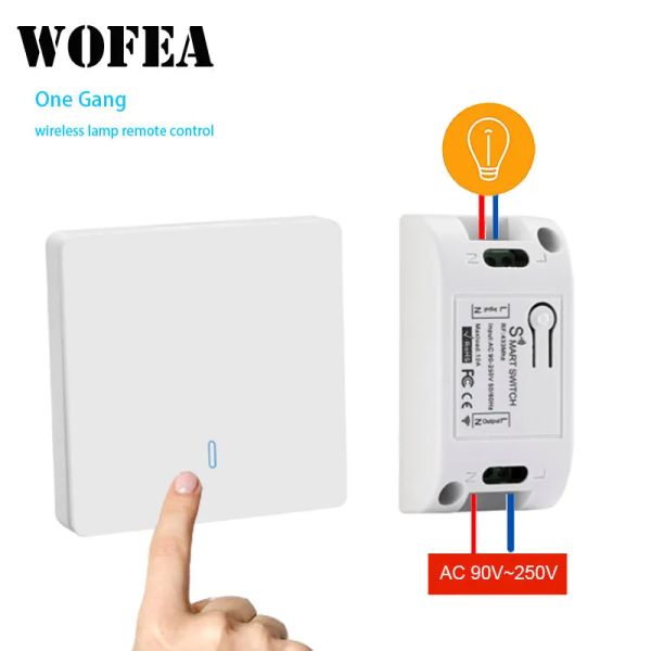 Contrôle WOFEA 433MHz Universal Wireless Remote Control Smart Light Interrupteur LED Butter Button Interrupteur AC90 ~ 250V 10A 1CH RELAY