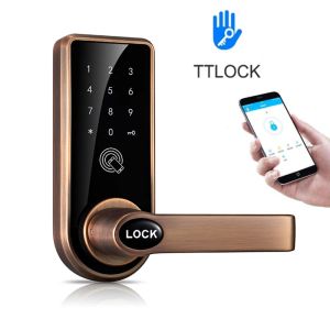 Contrôle de verrouillage de porte en bois Handle de verrouillage électronique Key Lock numérique Home Smart Home Facultatif Bluetooth Porte TTLOCK IC CART Hôtel Lock WiFi