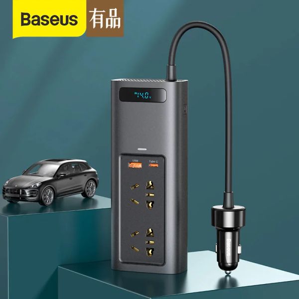 Contrôle Xiaomi Baseus onduleur de voiture DC 12V à AC 220V convertisseur automatique inverseur USB Type C chargeur de charge rapide adaptateur secteur de voiture onduleur