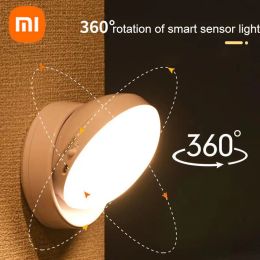 Contrôle Xiaomi lumière rotative sans fil capteur de mouvement LED nuit USB Rechargeable chambre couloir salle de bains capteur humain lampes murales