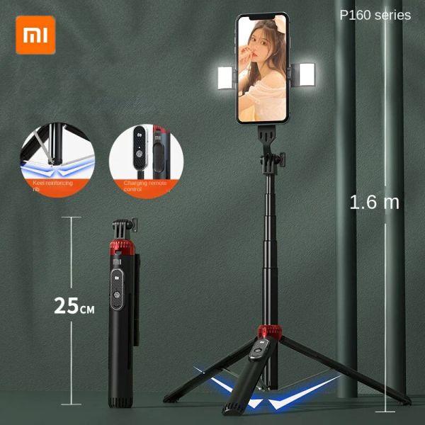 Contrôle xiaomi selfie Stick 1.6m Trépied support de téléphone Mobile Bluetooth Trépied avec télécommande Ring Trélescope Trélescopic Rod
