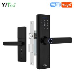 Contrôle Yitoo X1 Smart Ringer Empreinte Lock WiFi Electronic Door Lock Tuya App à distance avec RFID / Password / Key Unlock extérieur imperméable