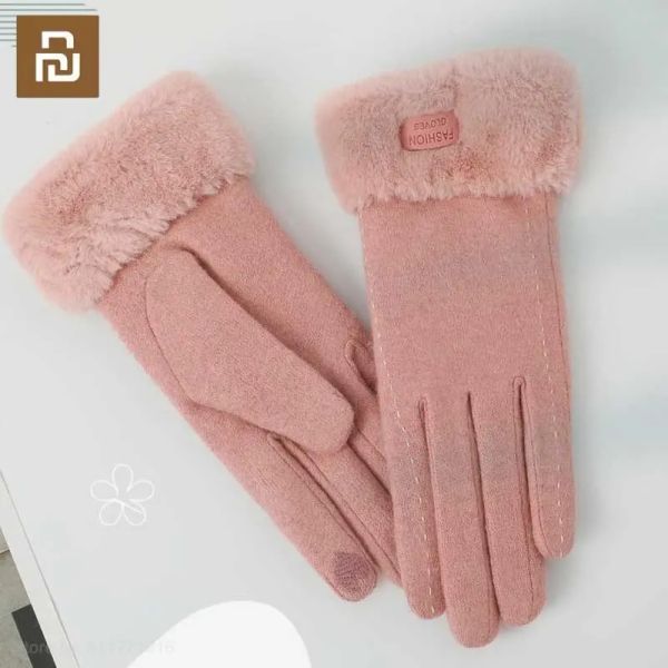 Contrôle Youpin gants en cachemire femmes automne hiver mignon fourrure mitaines chaudes mitaines à doigt complet Sport de plein air gants féminins écran tactile