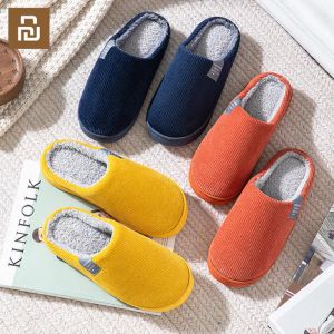 Contrôle Youpin doux en peluche coton pantoufles chaussures Couple unisexe antidérapant sol intérieur maison fourrure pantoufles femmes chaussures pour chambre hiver