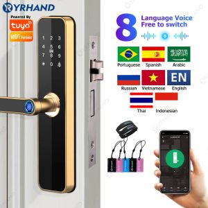 Contrôle Yrhand Gold Biométrique Intelligent Porte Lock Tuya WiFi Remote déverrouille la carte de mot de passe du mot de passe du mot de passe de la clé de mot de porte Smart