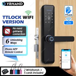 Contrôle Yrhand New TTLOCK WiFi Electronic Smart Door Lock avec empreinte digitale biométrique avec Google Home Aleax pour la maison ou l'hôtel