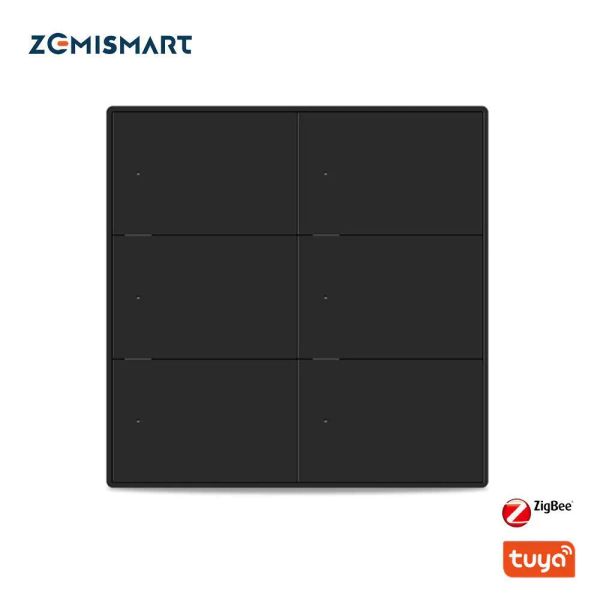 Control Zemismart 6 bandas Tuya Zigbee Interruptor negro con interruptores de luz de pared de empuje neutro Smartthings Alexa Google Home Control