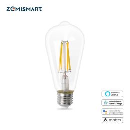 Control ZemisMart Matter sobre Wifi Smart LED Filament Bulb 7W Lámpara de tungsteno Dimmable E27 Siri SmartThings Alexa Google Home 220V