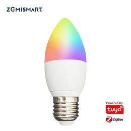 Contrôle Zemimismart Tuya Zigbee 3.0 LED BUBBE E27 5W Smart Candle Bulbe RGBW Dimmable Lamp Smart Life App Alexa Google Home Decoration