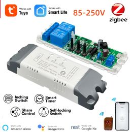Contrôler le commutateur de relais intelligent Zigbee 2 canal 80250v, le mode de travail de verrouillage auto-verrouillé et le mode de travail interlock, fonctionne avec Alexa, Google Home