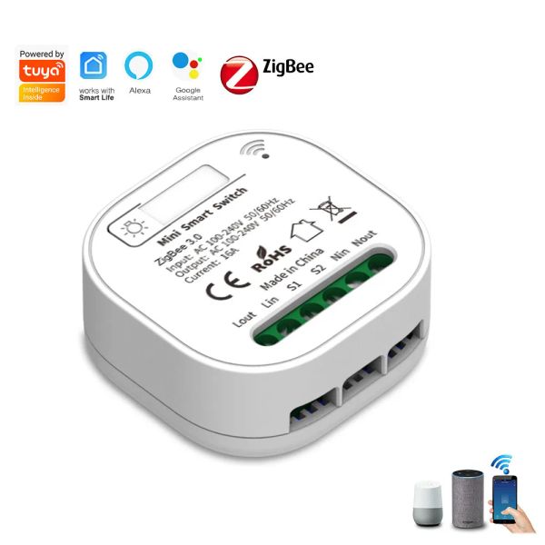 Control Zigbee 3.0 16A Mini Mini Switch Módulo Smart Home para Tuya Smart Life Timing El relé de control inalámbrico funciona con Alexa Google Home