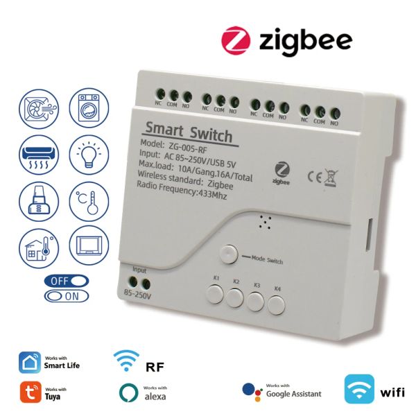 Contrôler le module de relais intelligent Zigbee sur le contrôleur OFF 4CH DC5V 12V 24V 732V AC 220V RF433MHz Commutateur d'éclairage à télécommande fonctionne avec Alexa