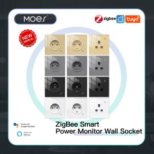 Controle ZigBee Smart Stopcontact Glazen paneel Outlet Power Monitor tuya Draadloze bediening Mesh met Timer Alexa Google Home voice UK EU FR