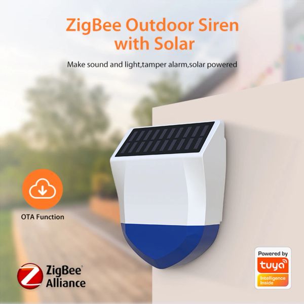 Contrôle Zigbee Smart Wifi WiFi Outdoor Rechargeable Battery Solar 9095DB SIREN Sound Light Alarm Alert Alert Sensor Detector Type C Chargeur