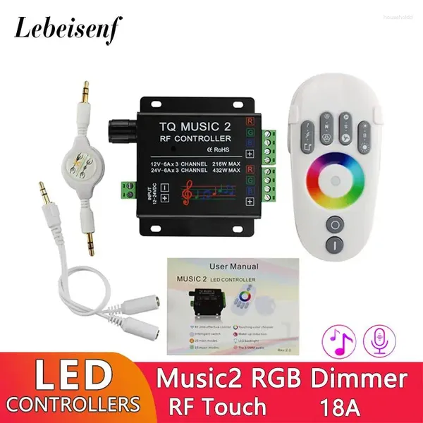 Contrôleurs 12V 24V 18A LED contrôleur de musique gradateur RGB à commande vocale avec télécommande tactile RF pour 5050 2835 barre de bande lumineuse colorée