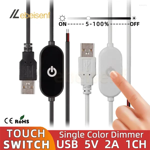 Contrôleurs 2A 5V USB Touch Dimming Switch Câble 1.5M 2.0A à 2 fils Sortie 5-Dimmer Controller pour les lumières de bande LED à canal unique