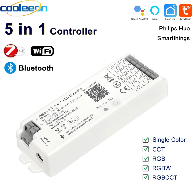 Controladores 5 en 1 Controlador Tuya Zigbee Wifi Smart LED Dimmer 2.4G RC Soporte Alexa Asistente de Google para 12V 24V CCT RGB RGBCCT COB Strip