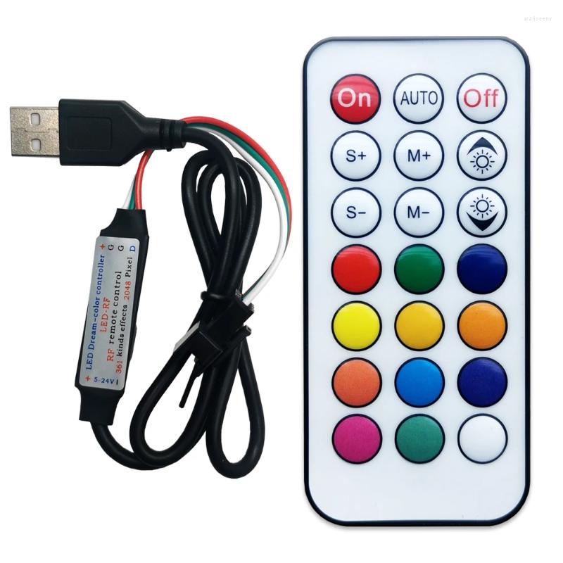 コントローラー5V USB 21KEYミニLEDコントローラードリームフルカラーRFリモート3pin 5050 RGB WS2812 WS2812 SK6812ピクセルストリップライトリングパネル
