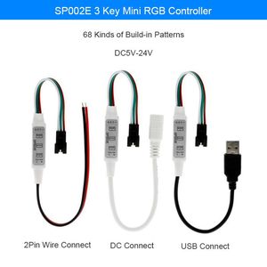 Contrôleurs 600px SP002E Mini 3Key LED de contrôle USB DC SATA pour RGB WS2812B UCS1903 SK6812 Pixels adressables Strip Lights DC5V-24V