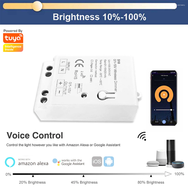 Controllers AC100-240V Output 0/1-10V Tuya WiFi LED Dimmer Controller Wireless Control Alexa Google Home For 0-10V Dimmable Power Drive