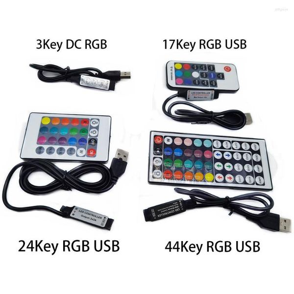 Contrôlers DC 5V USB LED RVB Contrôleur Mini 3KEYS DIMMER 24KEY 44KEY IR REMOTER 17KEYS RF Contrôle sans fil pour Strip